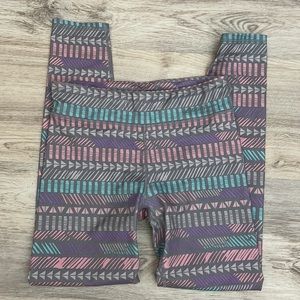 Eddie Bauer Pastel Pink Blue Gray Tribal Print Girls Leggings Size L (14/16)